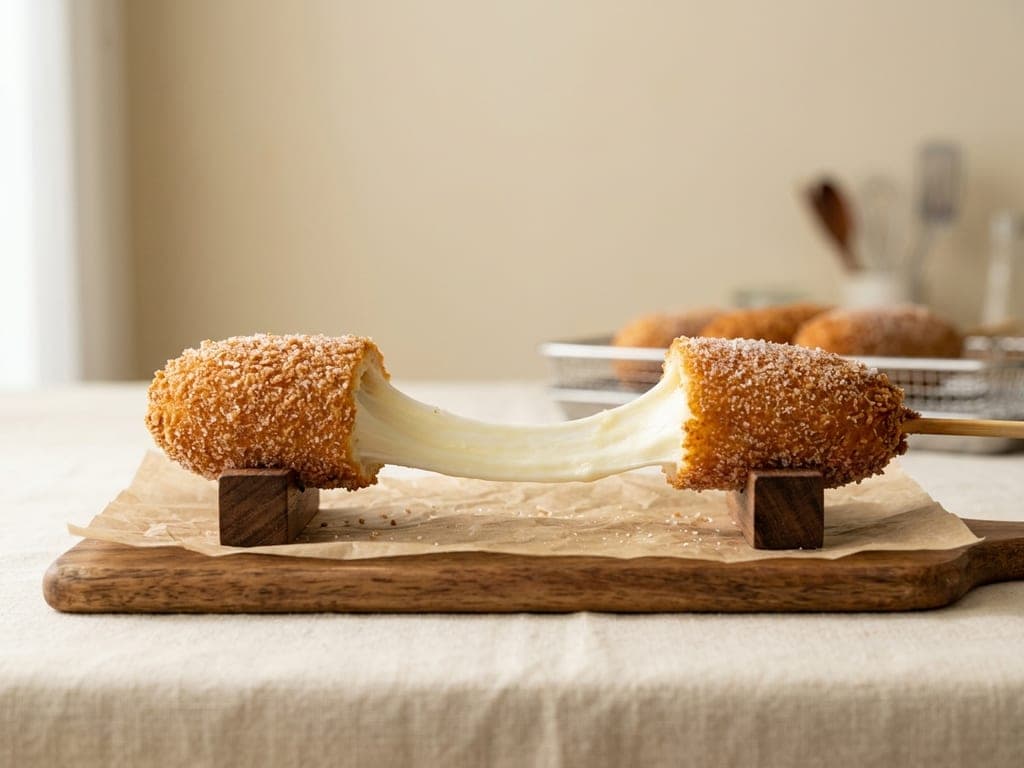Korean corn dog — The pull, staged