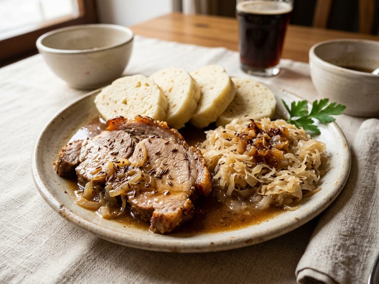 Roast pork with dumplings and sauerkraut