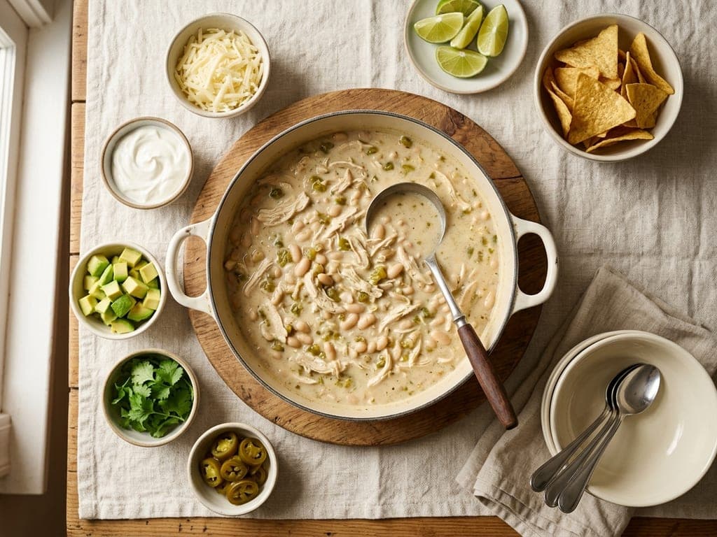 White Chicken Chili — The toppings bar, mid-table