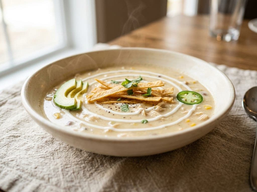 White Chicken Chili — White on white, dressed up