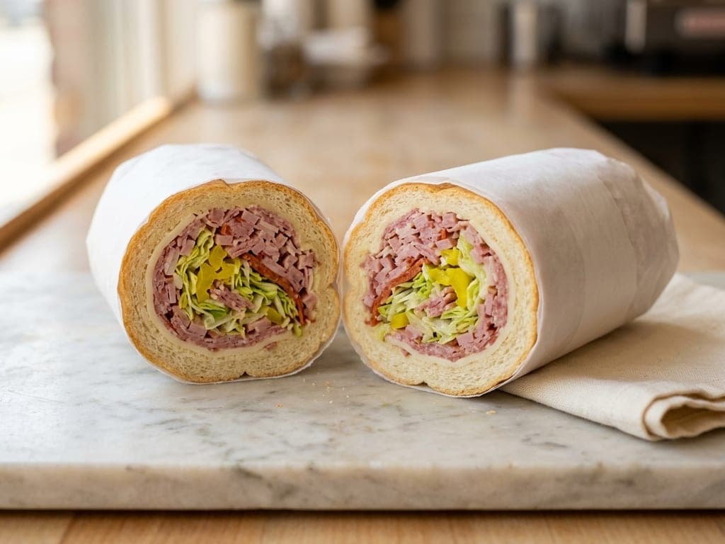 Chopped Italian Sandwich — The deli wrap, split