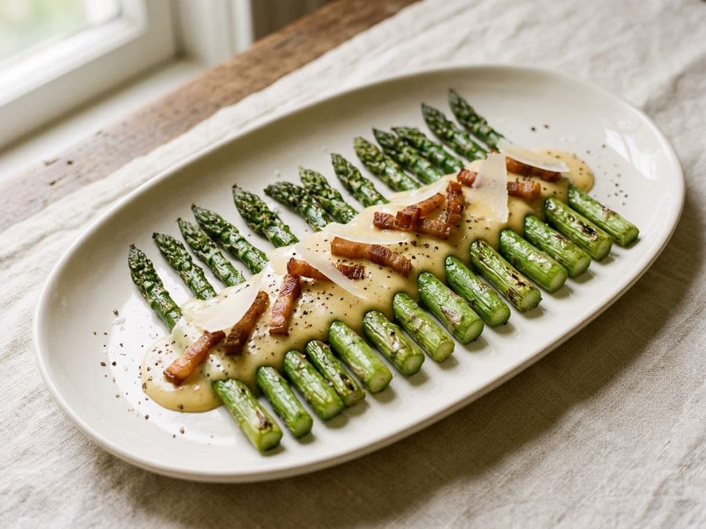 Carbonara Sauce — Off the noodle: roasted asparagus with a carbonara dressing