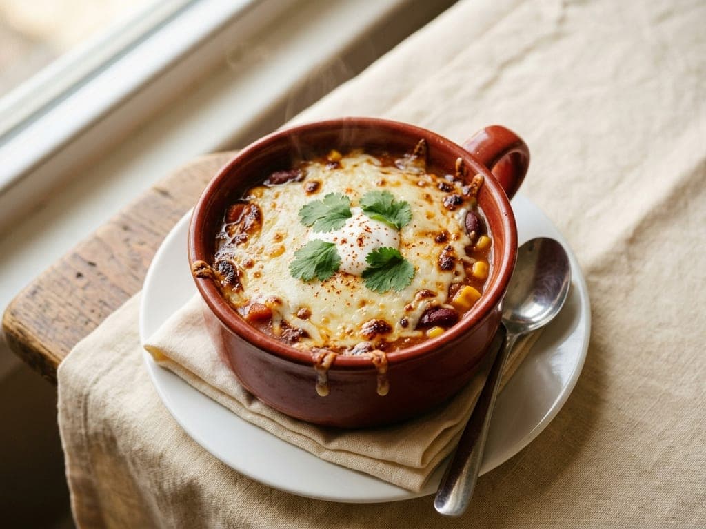 Taco Soup — The broiled crock: taco soup gratinée