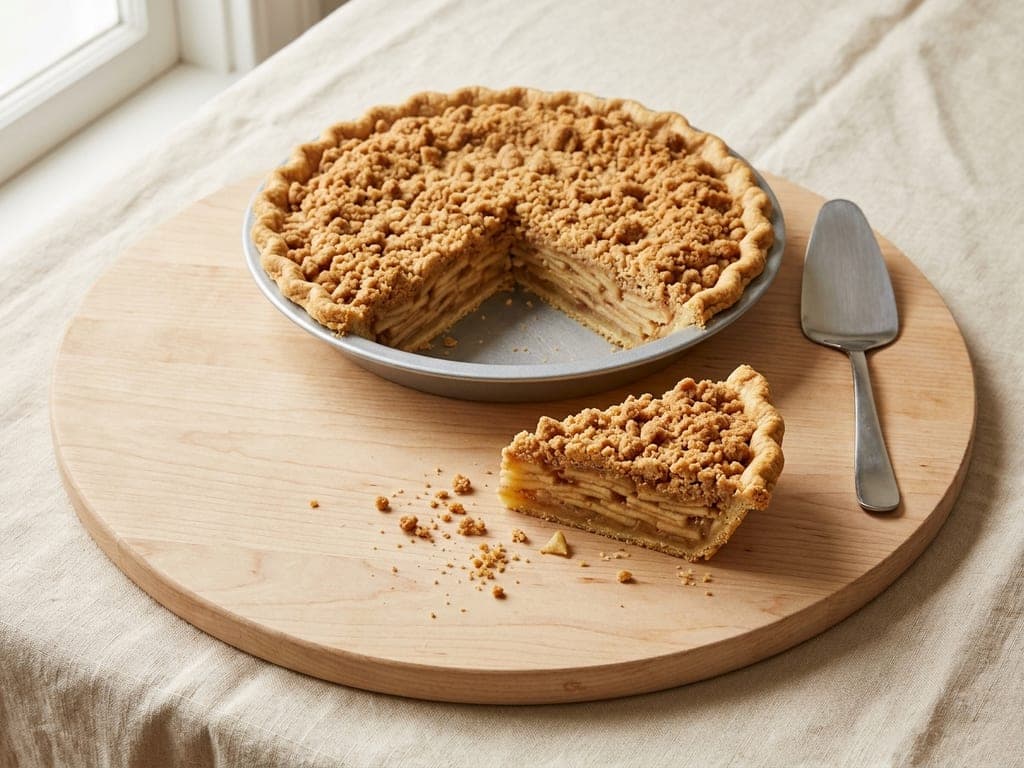 Dutch Apple Pie — The whole pie with one wedge drawn out