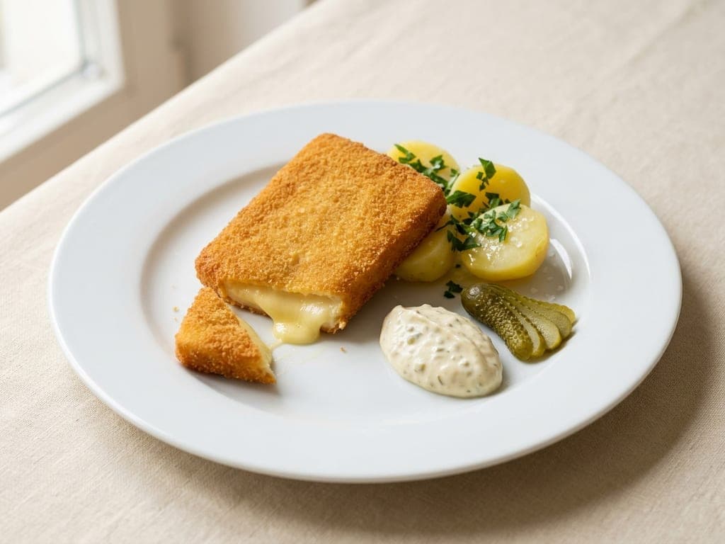 Smažený sýr (Czech fried cheese with tartar sauce) — The pub plate, restaurant-clean