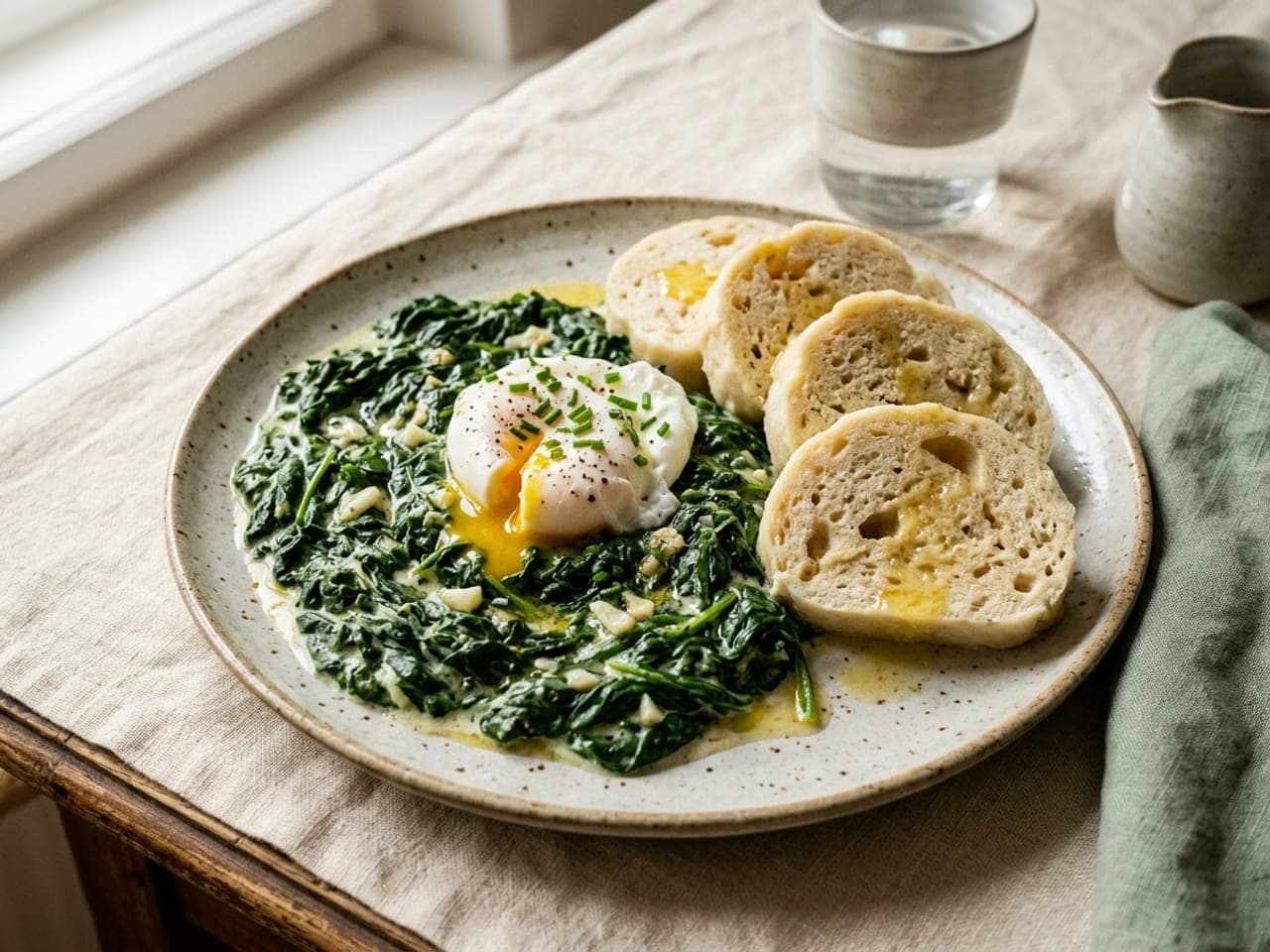Creamed spinach with dumplings