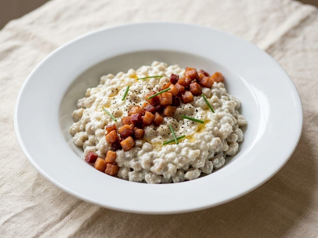 Bryndzové halušky (Slovak potato dumplings with sheep cheese) — The warm-bowl classic, restaurant-clean