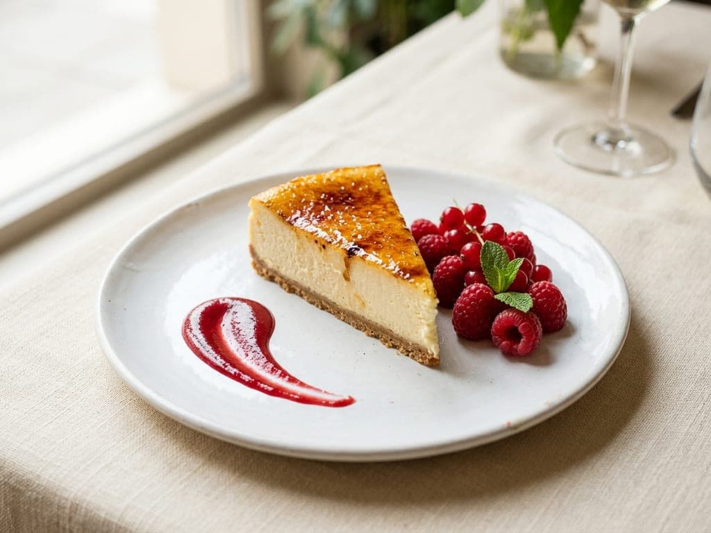Crème brûlée cheesecake — Berries on amber
