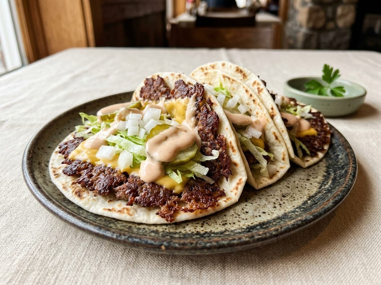 Smash burger tacos