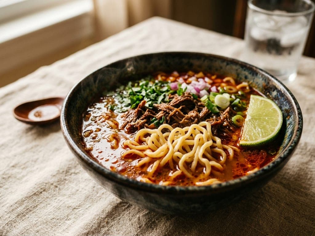 Birria ramen — The broth shimmer