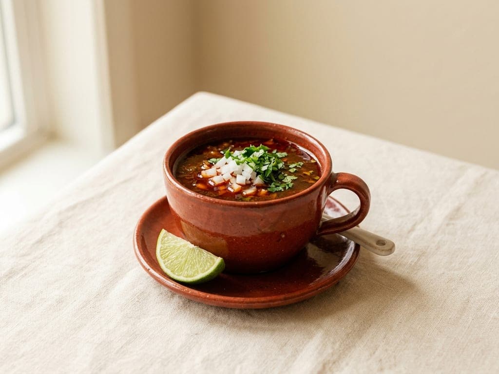 Birria consommé — The cup and saucer