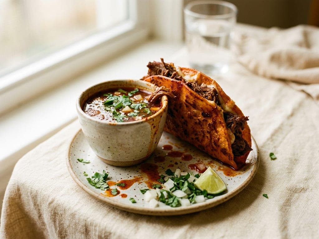 Birria consommé — The dipping station