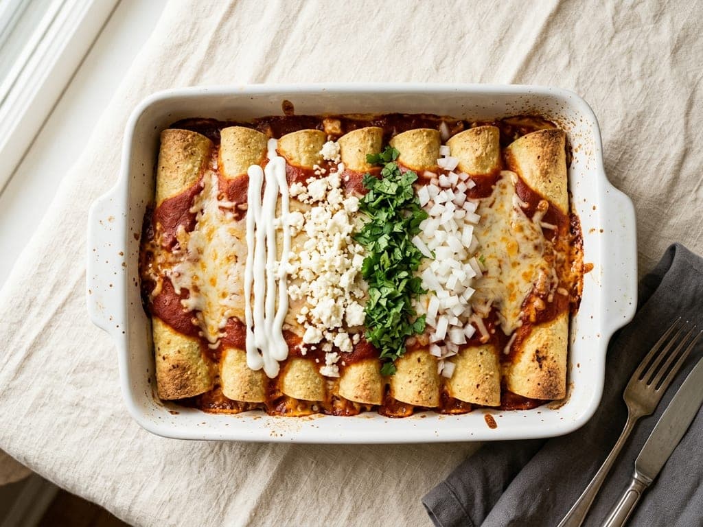 Chicken enchiladas — The tray at the table
