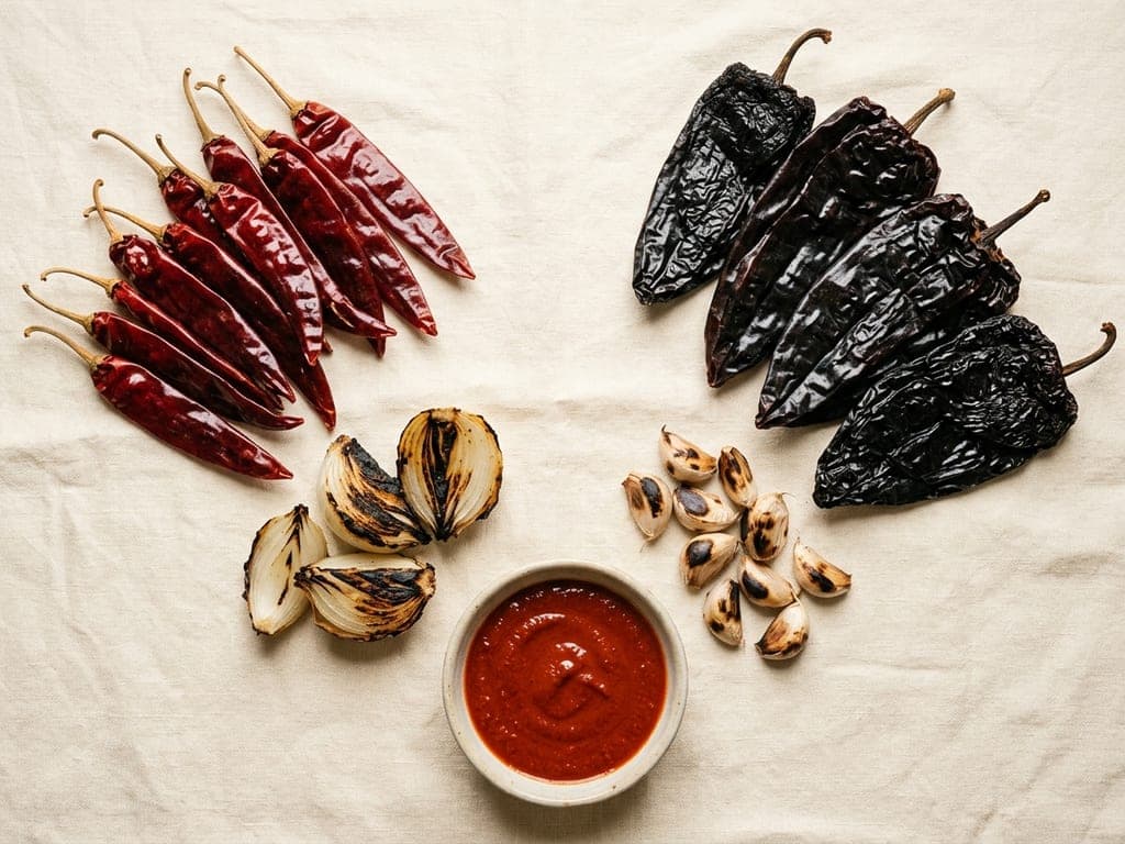 Enchilada sauce — The chile mise en place