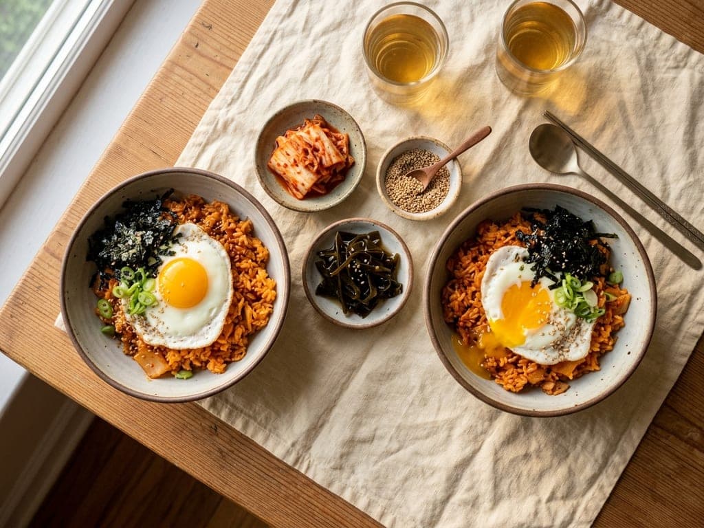 Kimchi Fried Rice — The home table, overhead