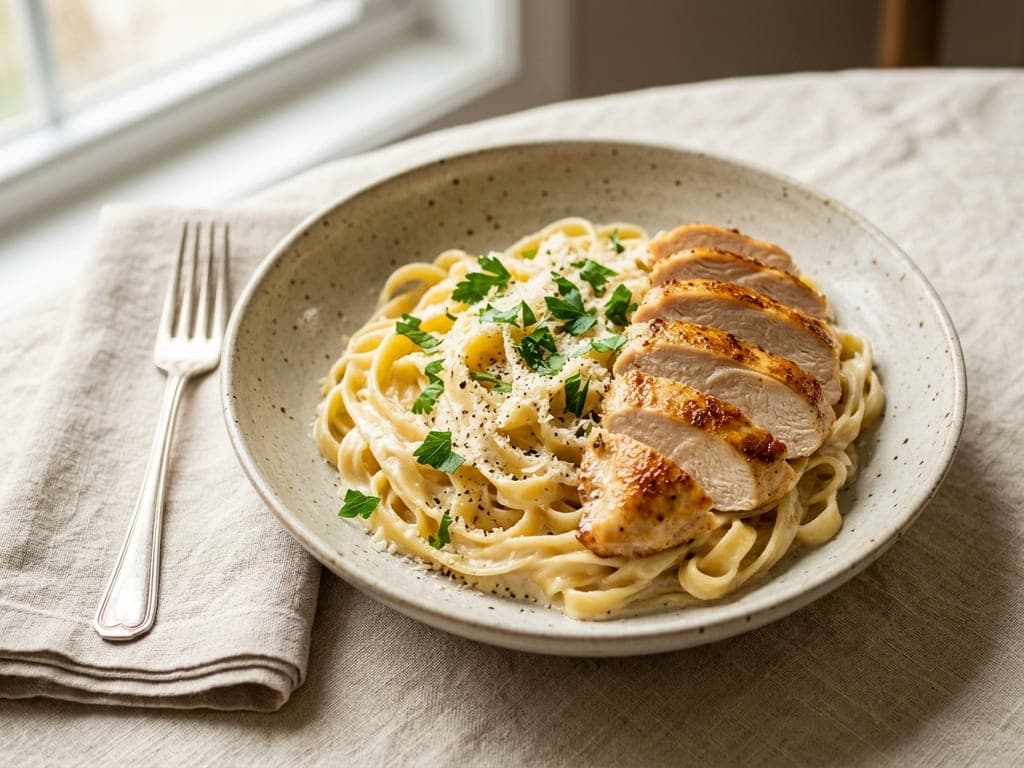 Alfredo Sauce — Chicken alfredo, sliced, not tossed