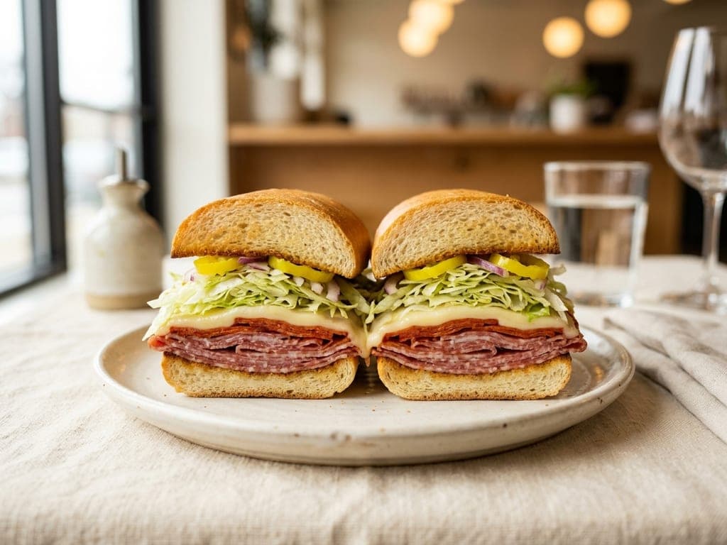 Italian Grinder Sandwich — Cut on the bias, cold crown up