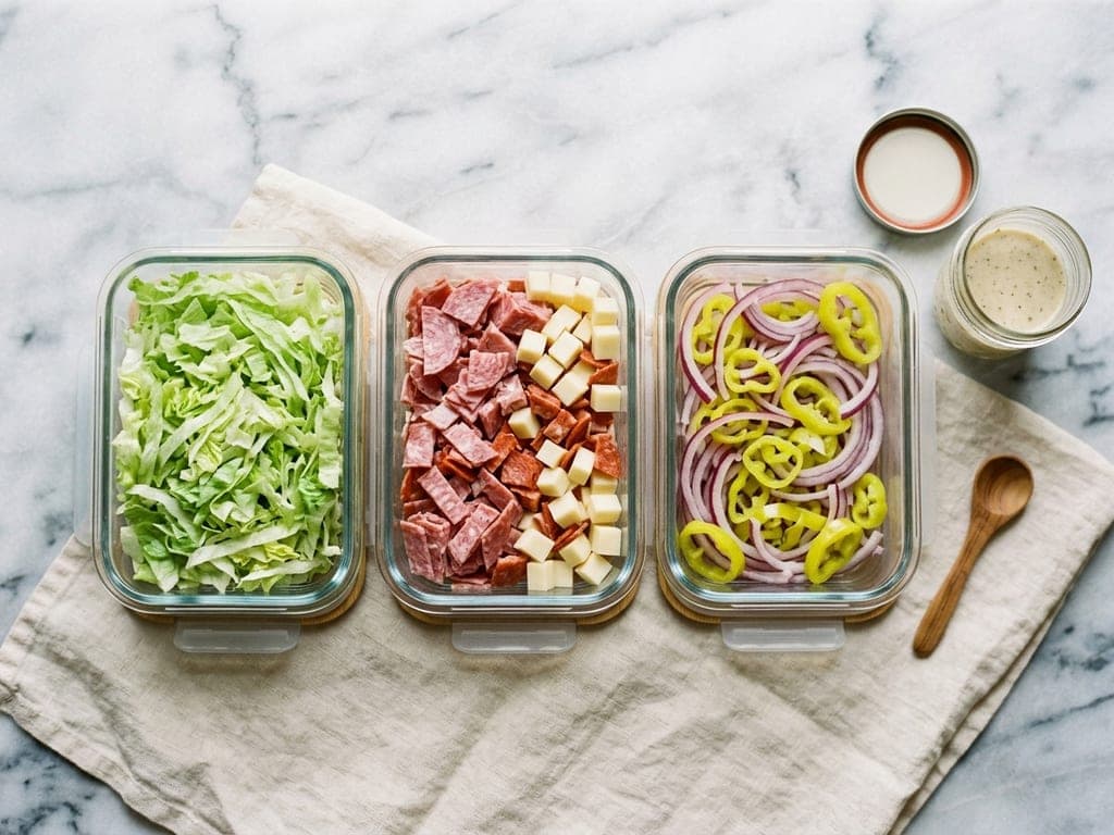 Italian Grinder Salad — Prepped, undressed, waiting