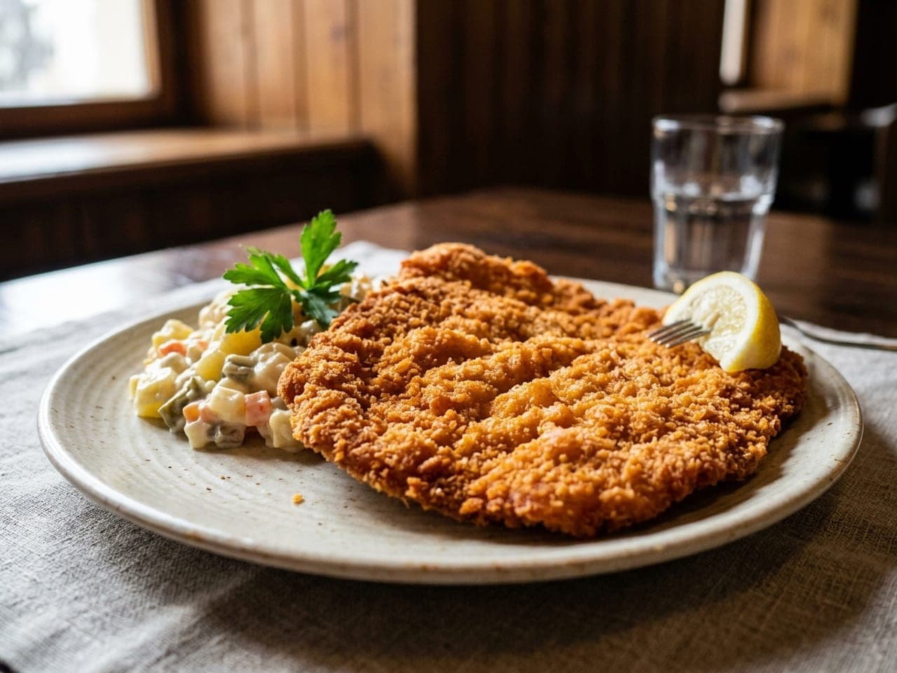 Fried breaded pork schnitzel
