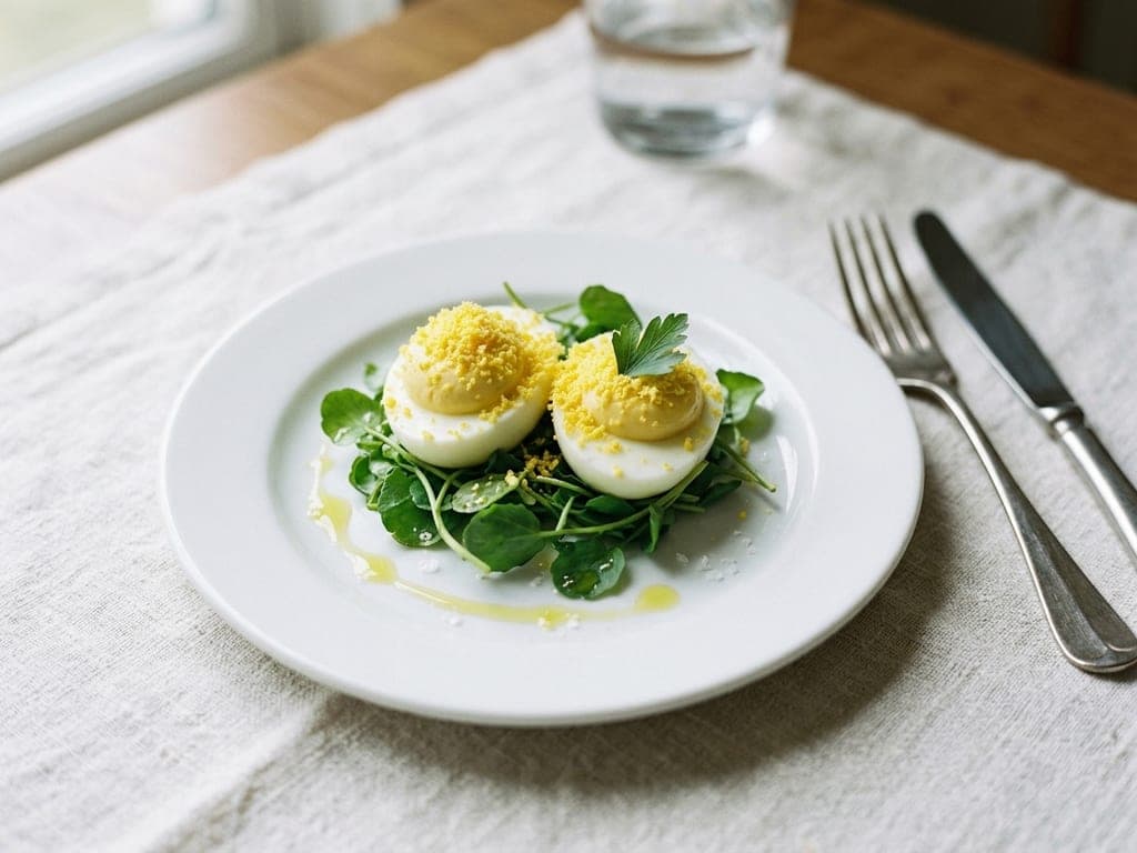 Deviled Eggs — A plated starter, mimosa style