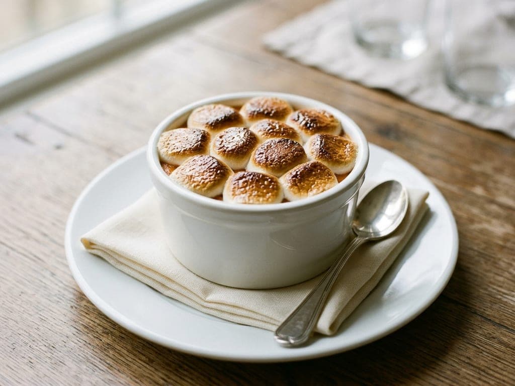 Sweet Potato Casserole — Individual coupes with a torched cap