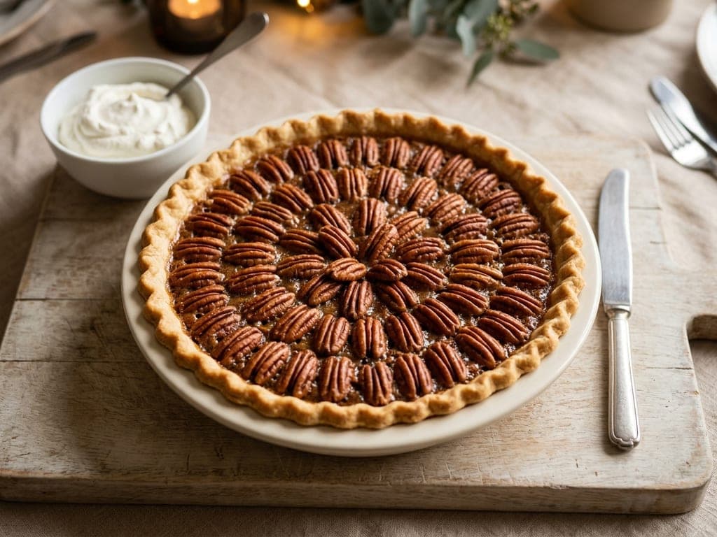 Pecan Pie — The whole pie, ringed for the table