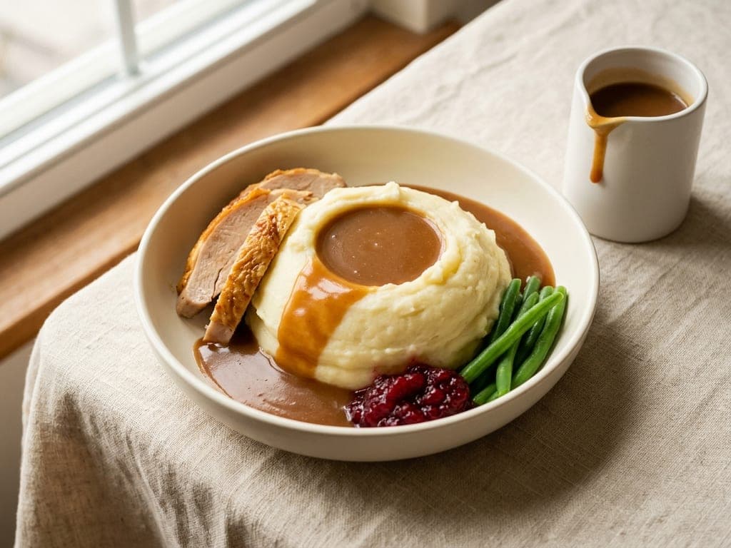 Turkey Gravy — The well: gravy poured at the table