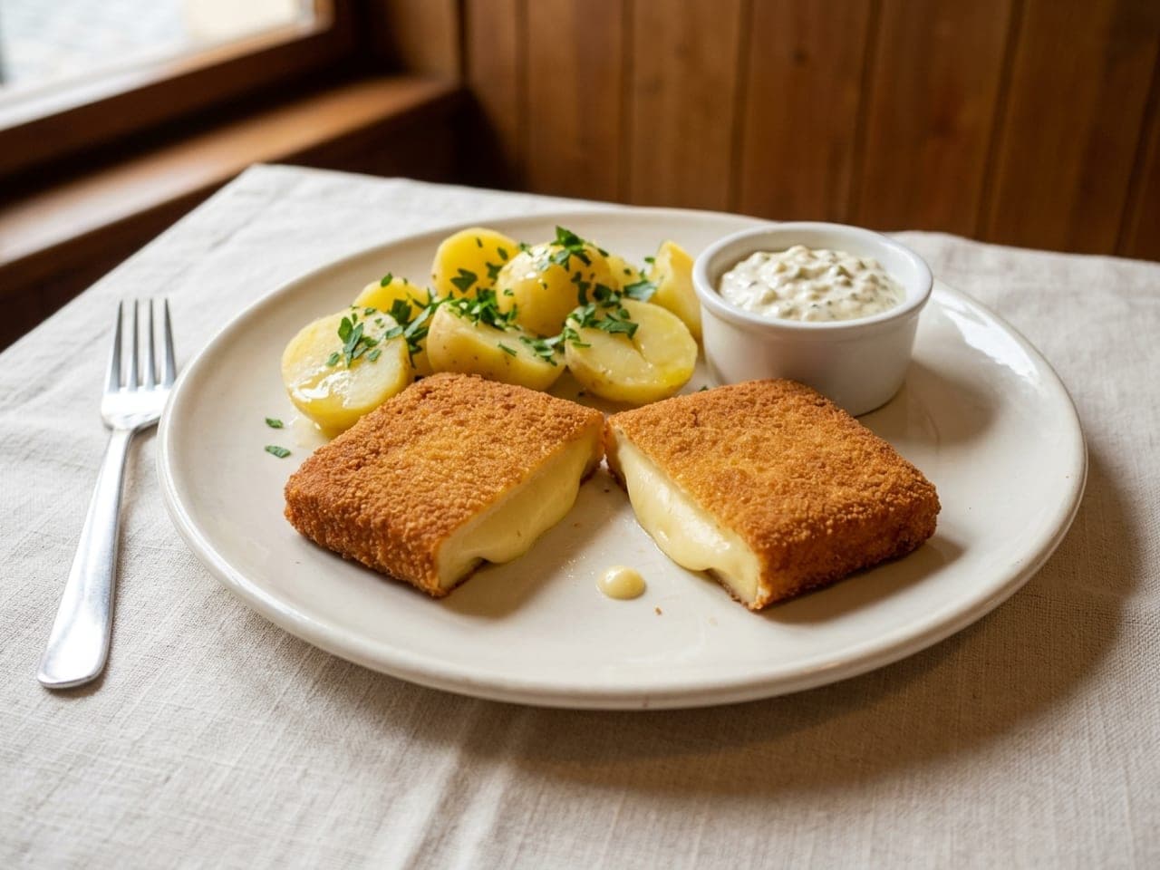 Smažený sýr (Czech fried cheese with tartar sauce)