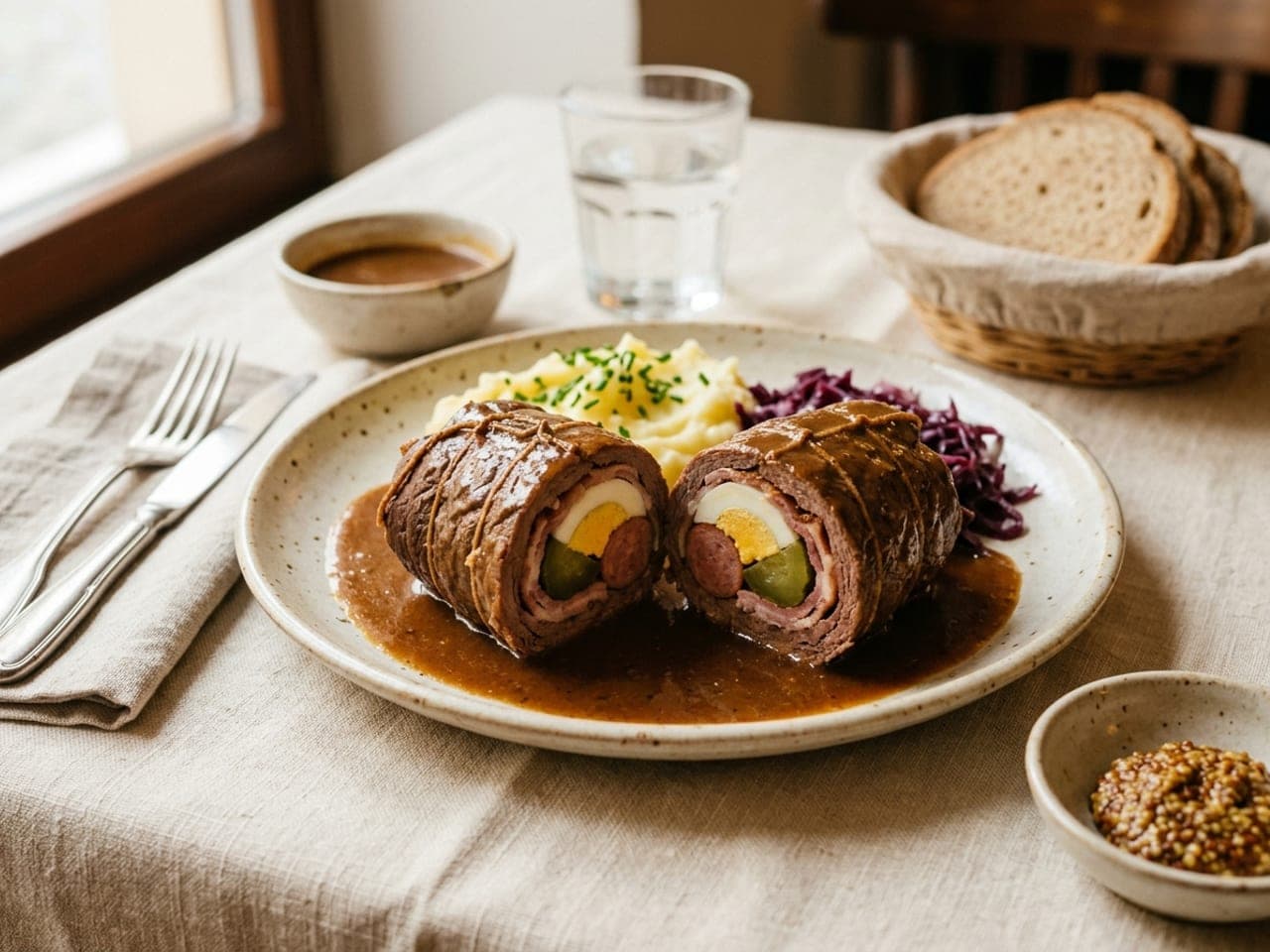 Španělský ptáček (beef roulade with egg, pickle and sausage)